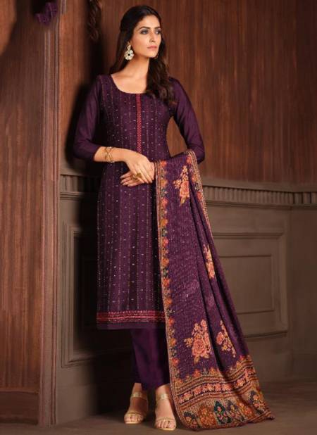 Wine Colour Fancy Designer Festive Wear Chinnon Embroidery Work Salwar Suit Collection 4785